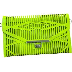 Woman's leyla wave envelope clutch cutout wristlet neon green